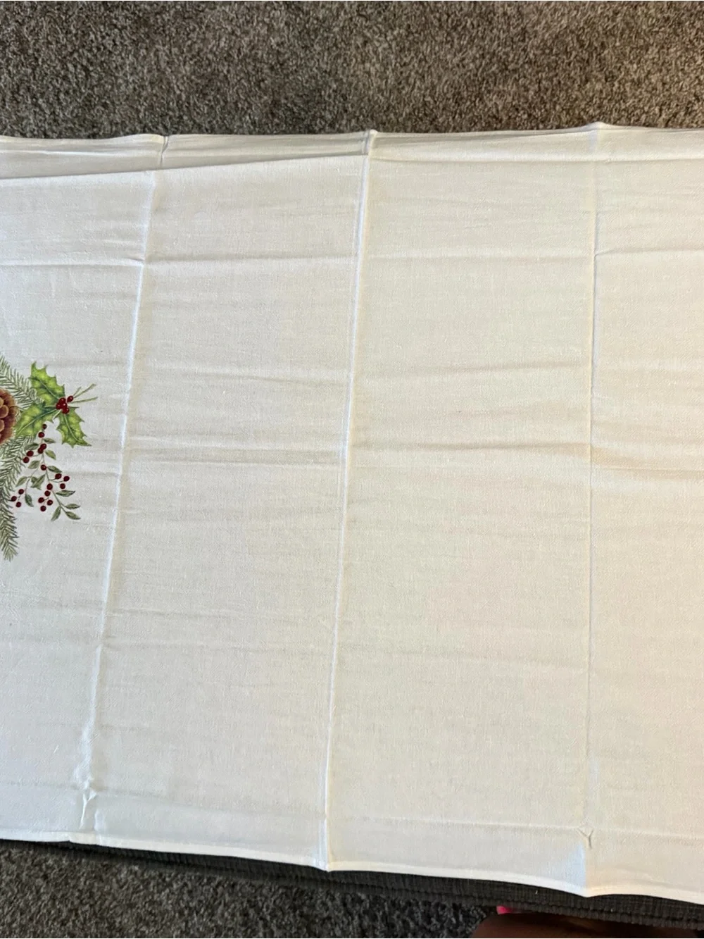 White Holiday Pinecone Spiced Hot Pad and tea towel.
